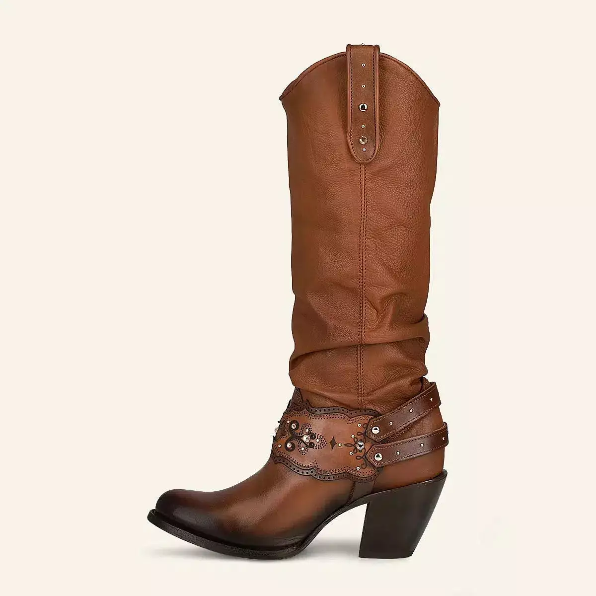 1Z41RS - Cuadra golden casual cowgirl leather knee high boots for women