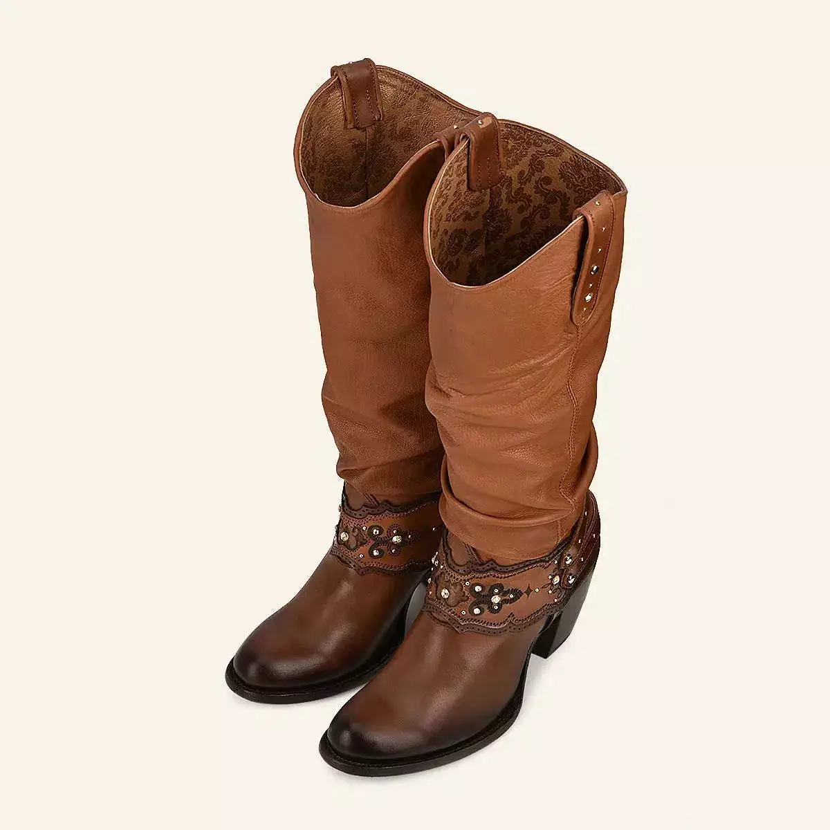 1Z41RS - Cuadra golden casual cowgirl leather knee high boots for women