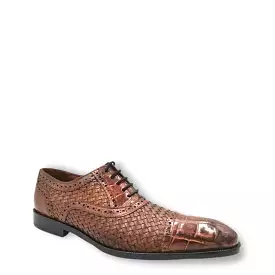 28FLPUE - Cuadra brown dress alligator woven oxford cap toe shoes for men