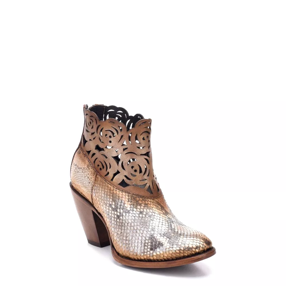 3I13PH - Cuadra metallic gold western cowgirl python skin ankle boots for women