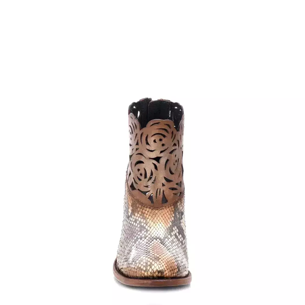 3I13PH - Cuadra metallic gold western cowgirl python skin ankle boots for women