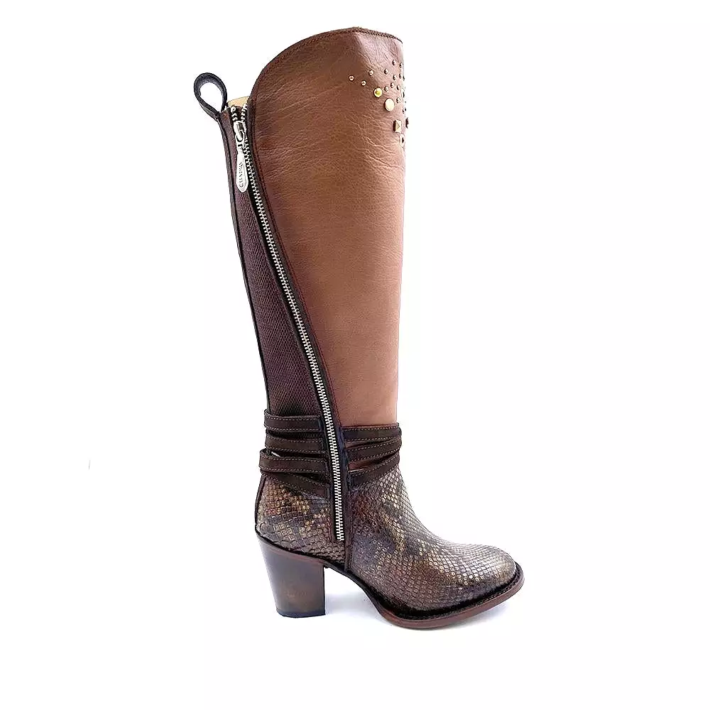 3W03PH - Cuadra brown western cowgirl python skin knee high boots for women