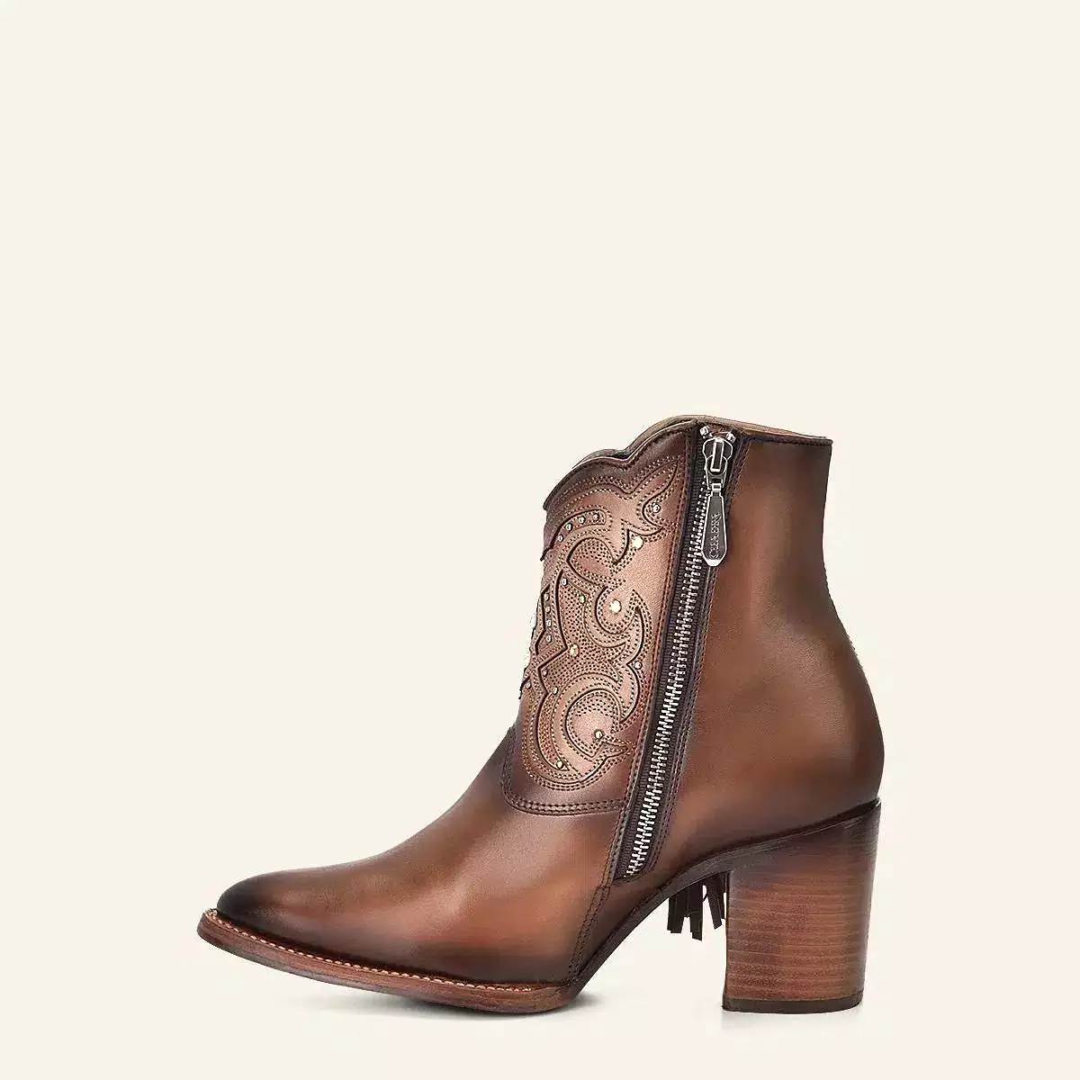 4Q07RS - Cuadra almond western cowgirl cowhide leather ankle boots for women