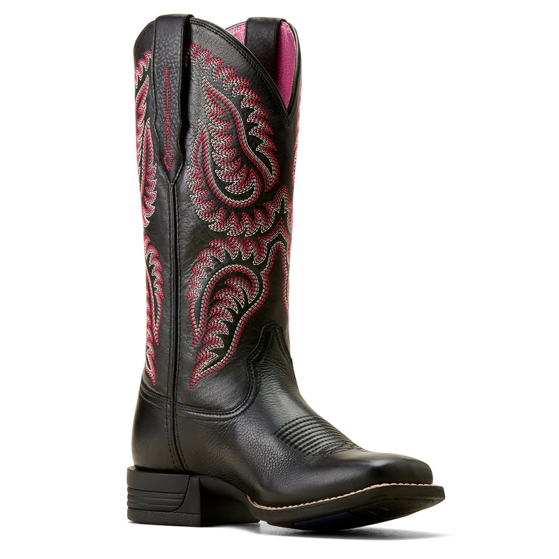 'Ariat' Women's 12 Cattle Caite Stretchfit Western Square Toe - Black Deertan / Madison Avenue