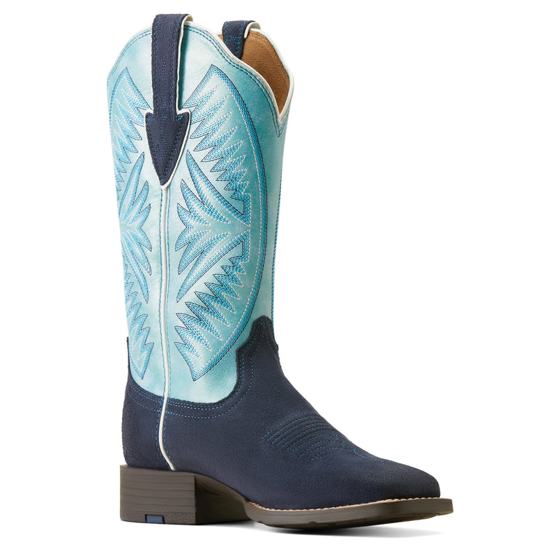 'Ariat' Women's 12 Round Up Ruidoso Western Square Toe - Midnight Roughout / Coastal Blue