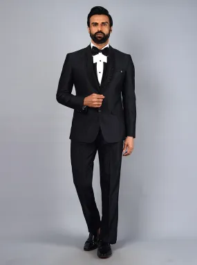 Black Embroidered Regular Fit Suit | JadeBlue