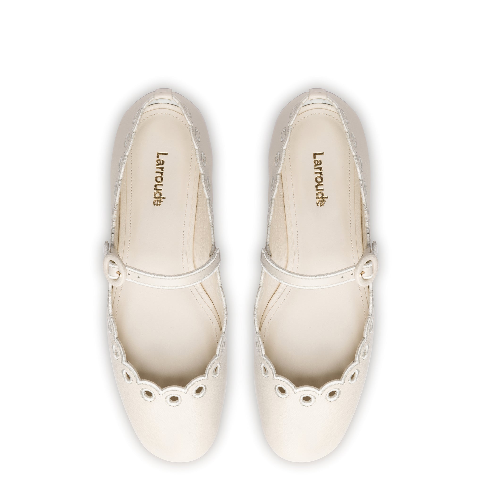 Blair Broderie Ballet Flat In Ivory Leather