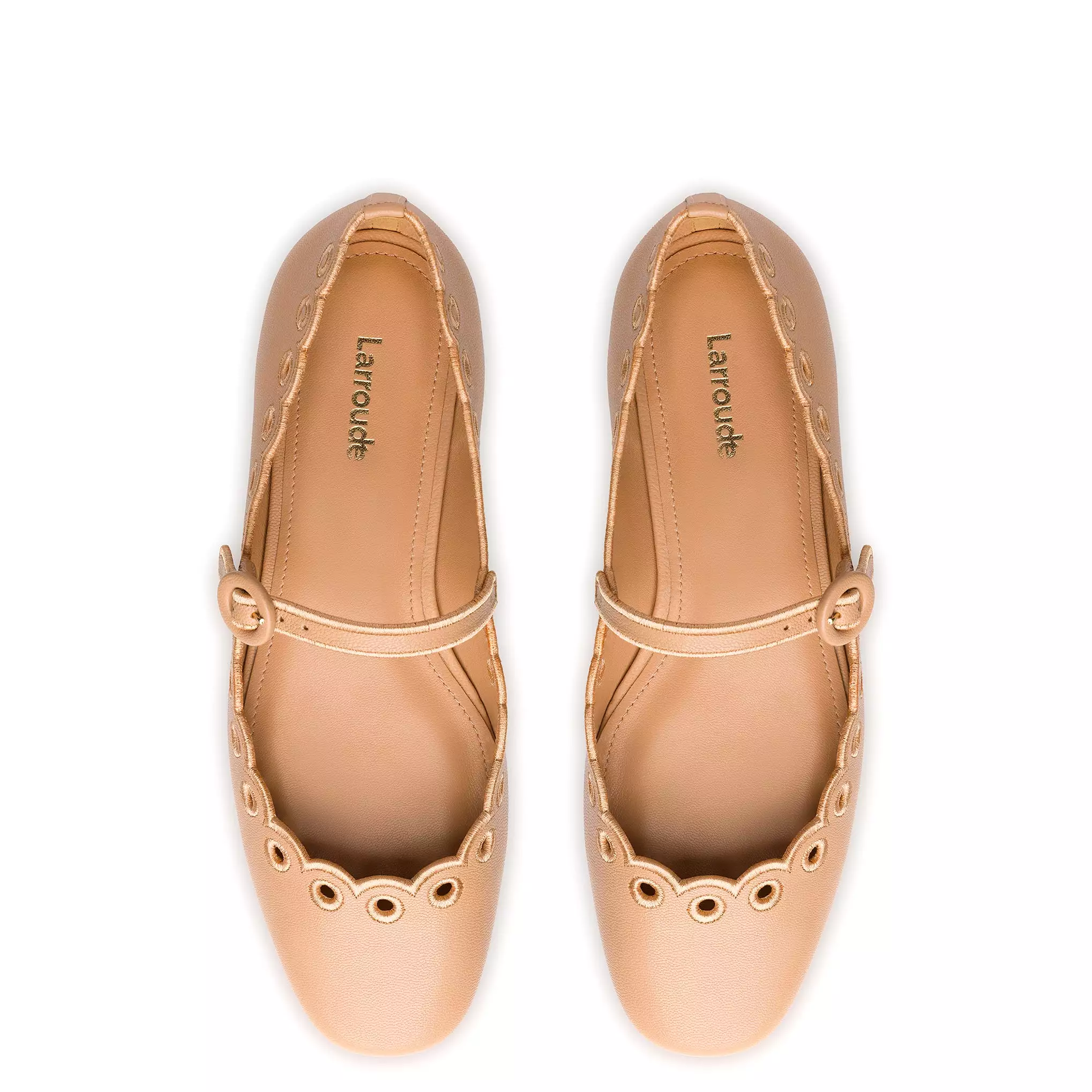 Blair Broderie Ballet Flat In Tan Leather