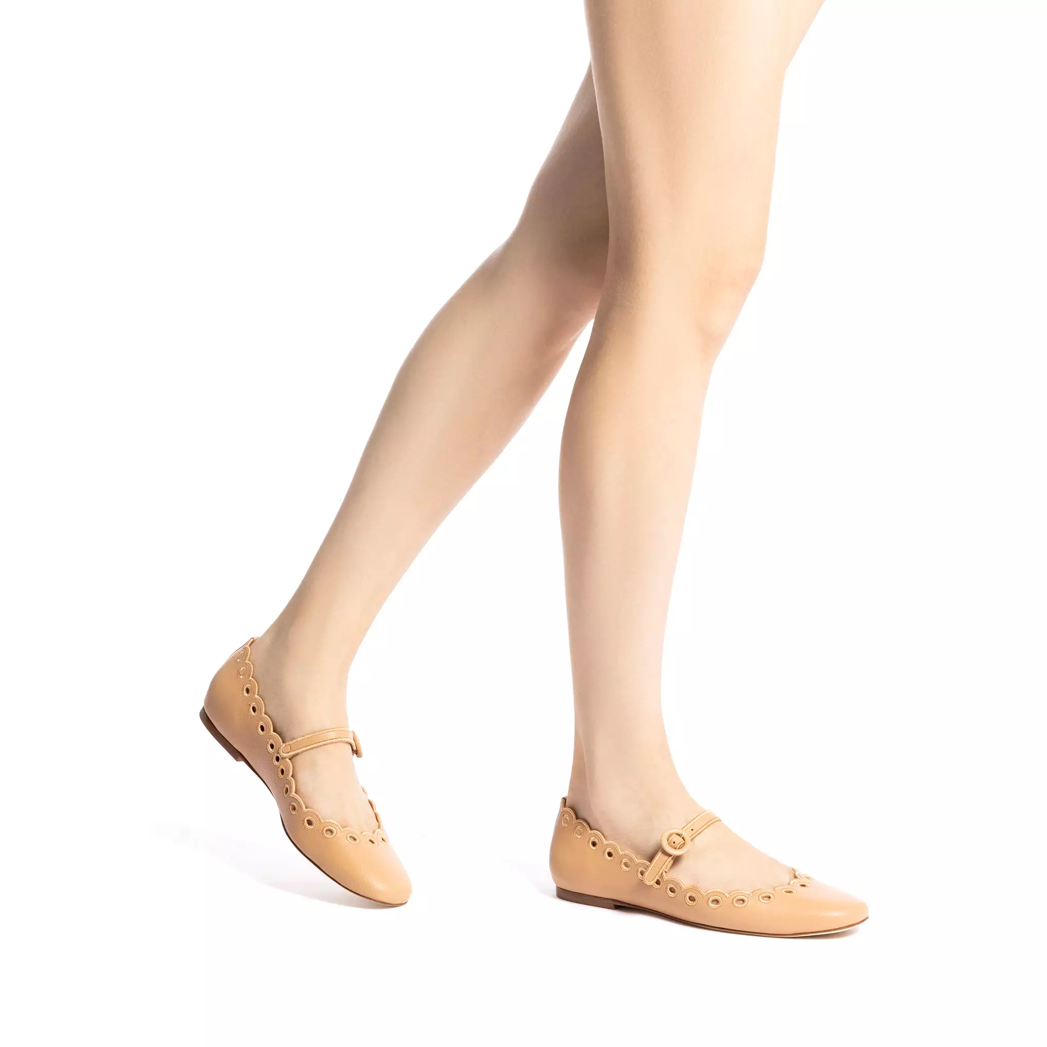 Blair Broderie Ballet Flat In Tan Leather