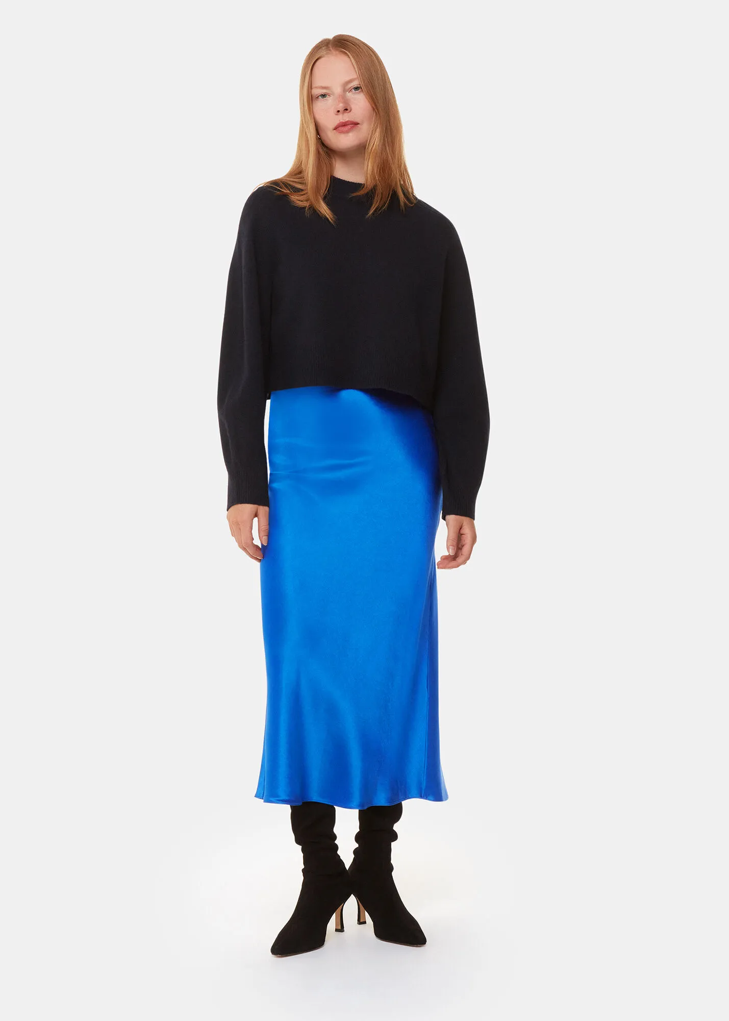 Blue Satin Bias Cut Skirt