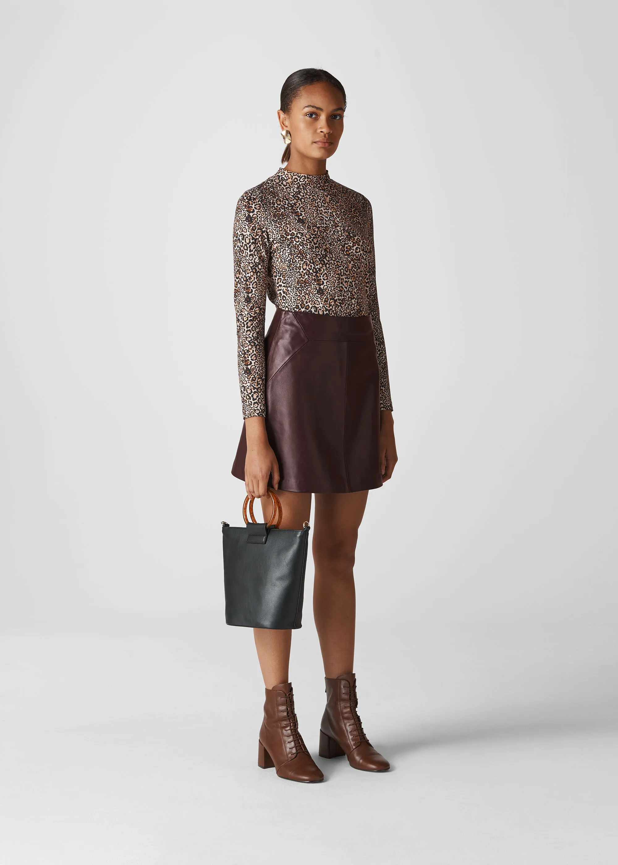 Burgundy Leather A line Skirt