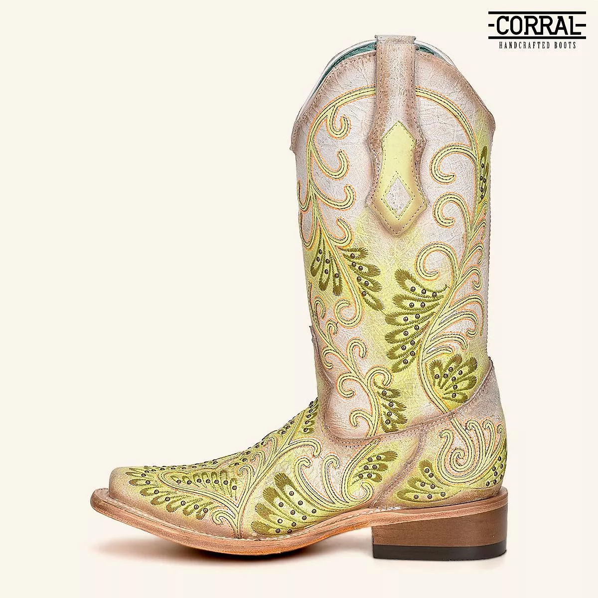 C3967 - M Corral green western cowgirl leather studded boots for women