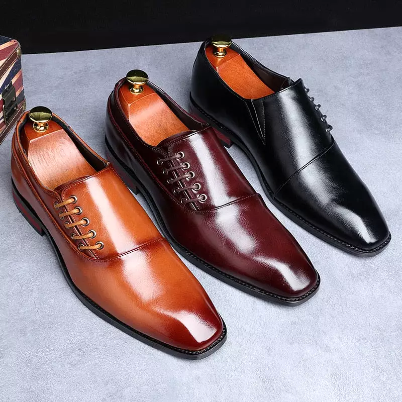 Casual Business Shoes Microfiber Leather Square Toe Lace-up Mens Dress Office Flats Men Fashion Wedding Party Oxfords