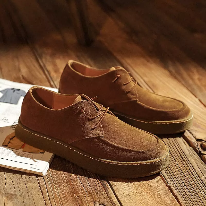 Casual Lace-up Shoes Cow Suede Genuine Leather Mens Comfortable Driving Flats Men Classic Outdoor Oxfords