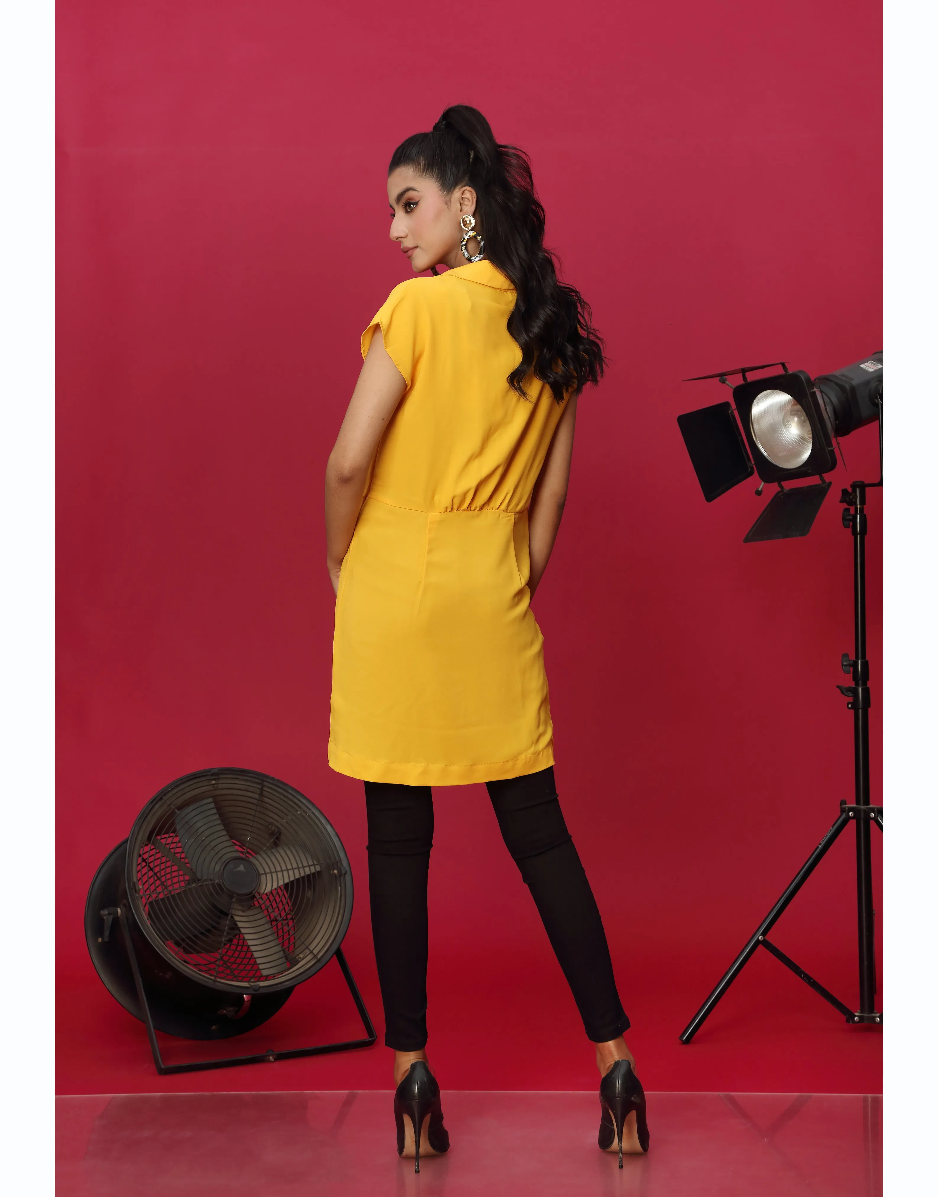 Collar Neck Long Top in Yellow