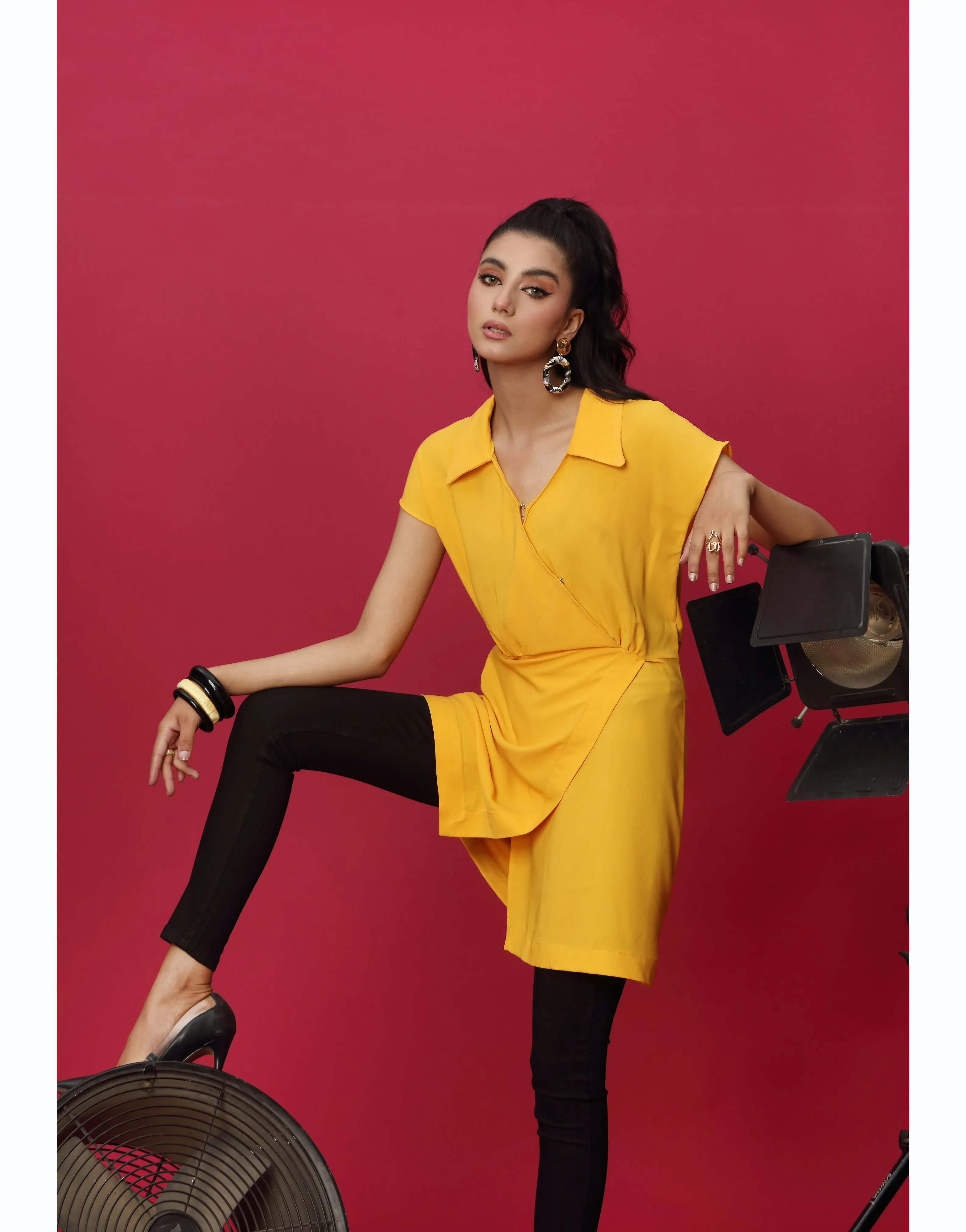 Collar Neck Long Top in Yellow