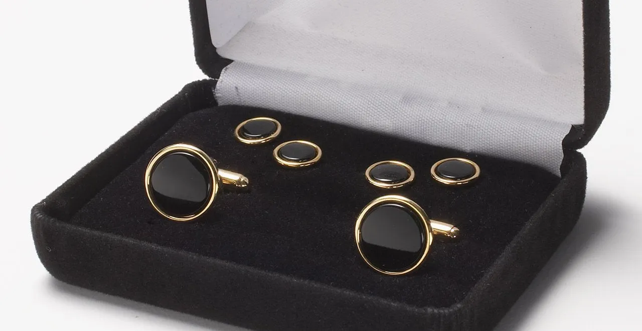 CUFFLINK AND STUD SET - ONYX/GOLD