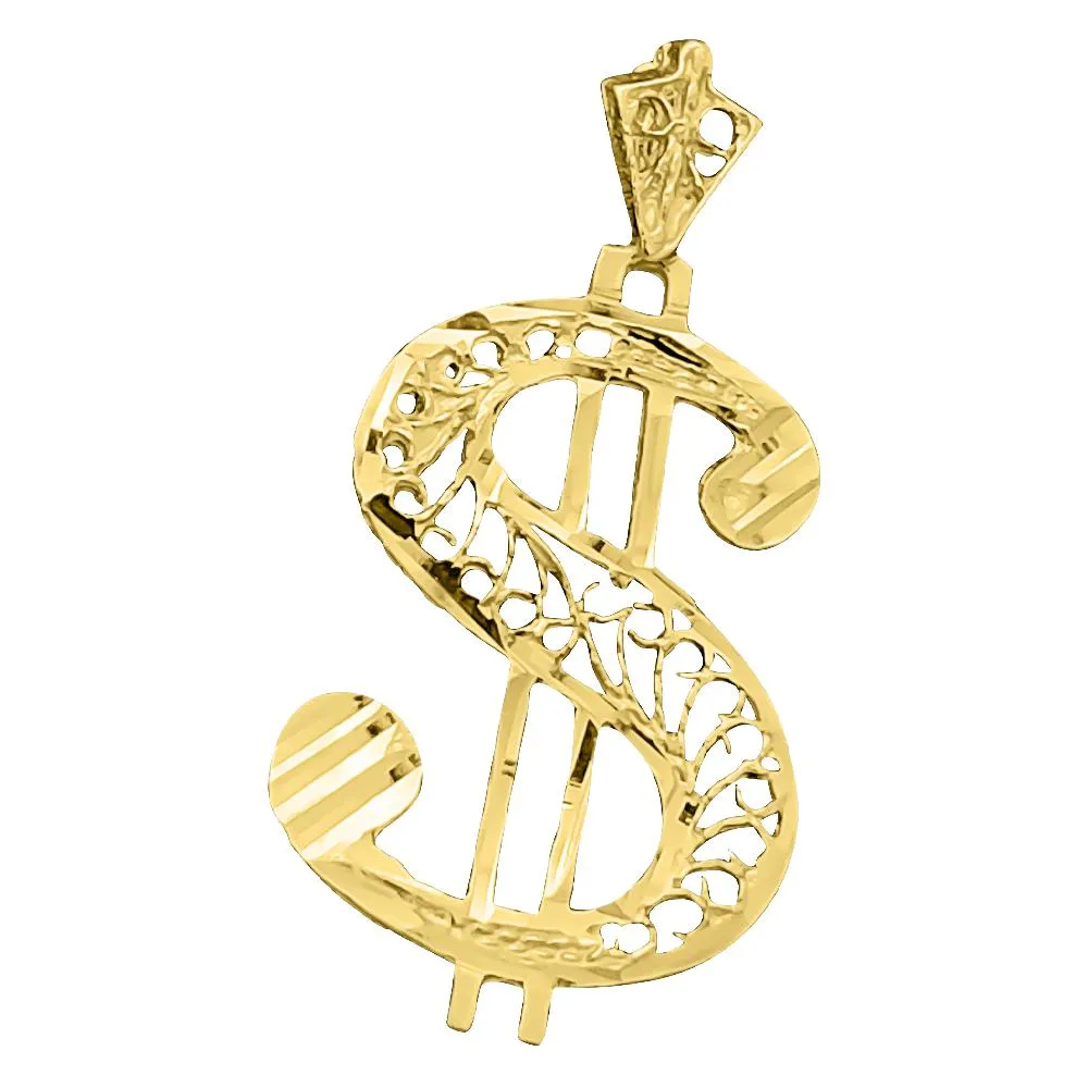 Dollar Sign Filligree DC 10K Yellow Gold Pendant