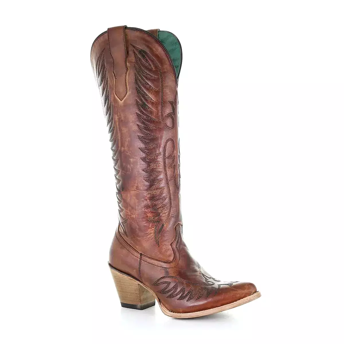 E1570 - M Corral brown western cowgirl leather long boots for women