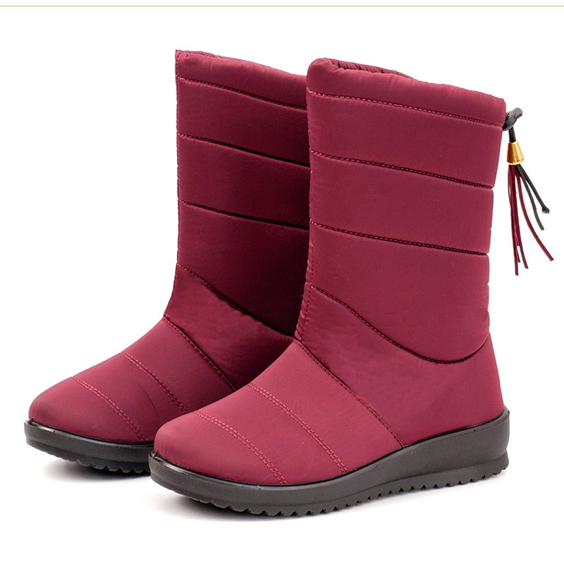 Fashion Women Boots Tassel Winter Boots Female Down Snow Boots Shoes Woman Mid Calf Botas Mujer Warm Winter Shoes Plus Size 44