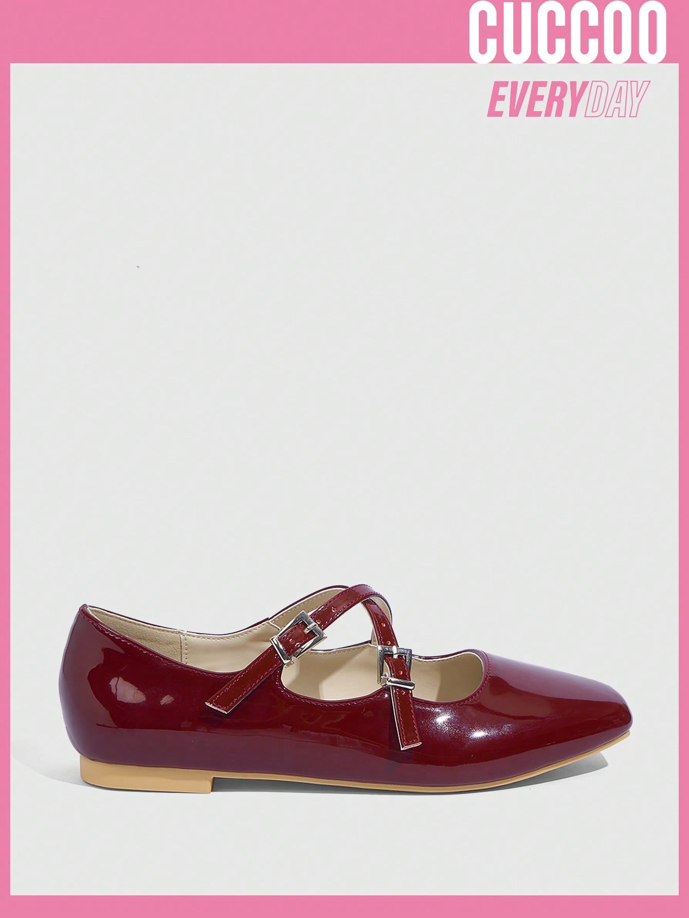 Fashionable Burgundy Mary Jane Style Woman Shoes Flat Shoes For Spring And Summer