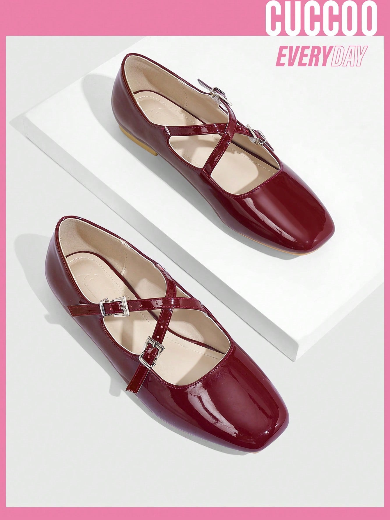 Fashionable Burgundy Mary Jane Style Woman Shoes Flat Shoes For Spring And Summer