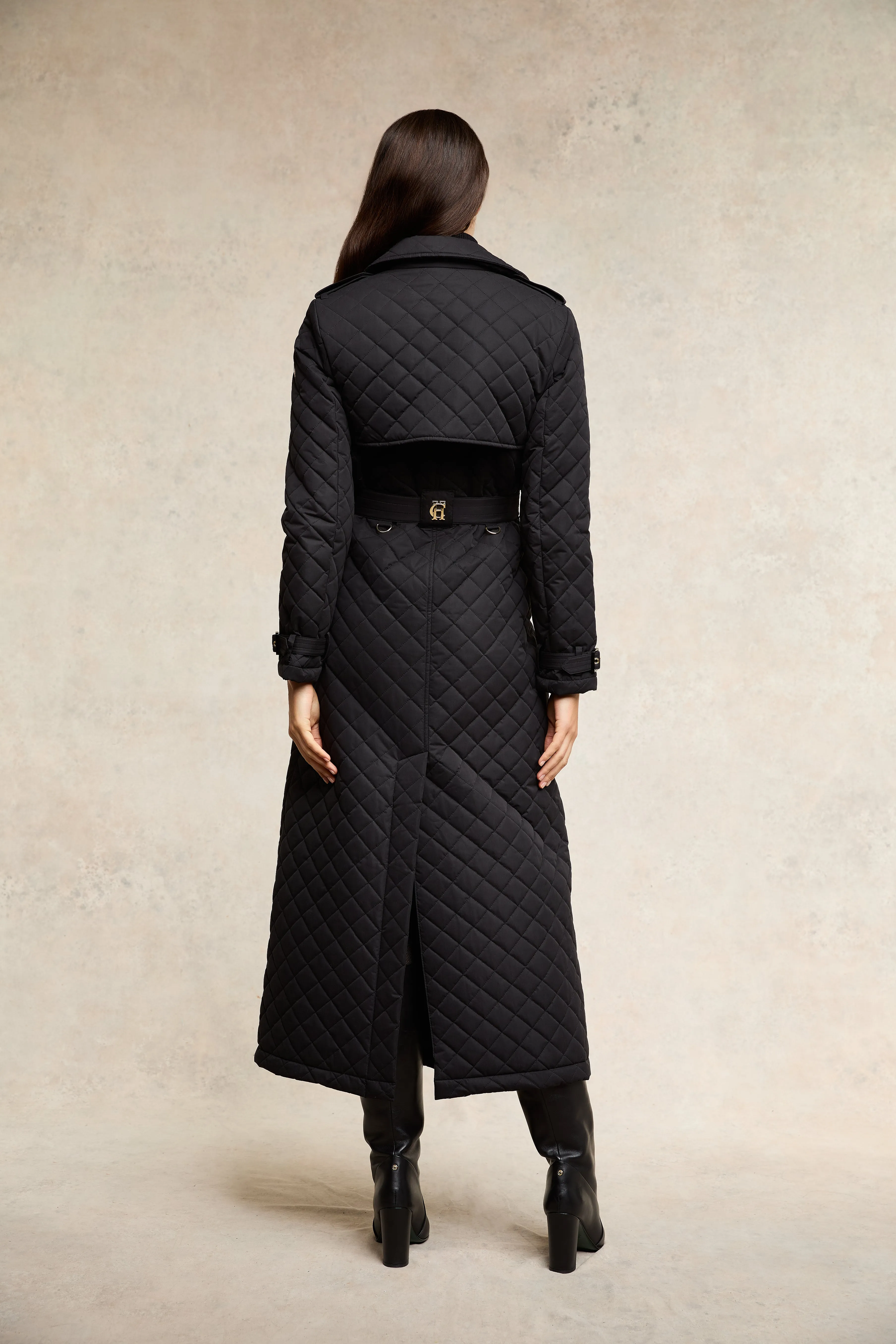 Full Length Enstone Quilted Trench Coat (Black)