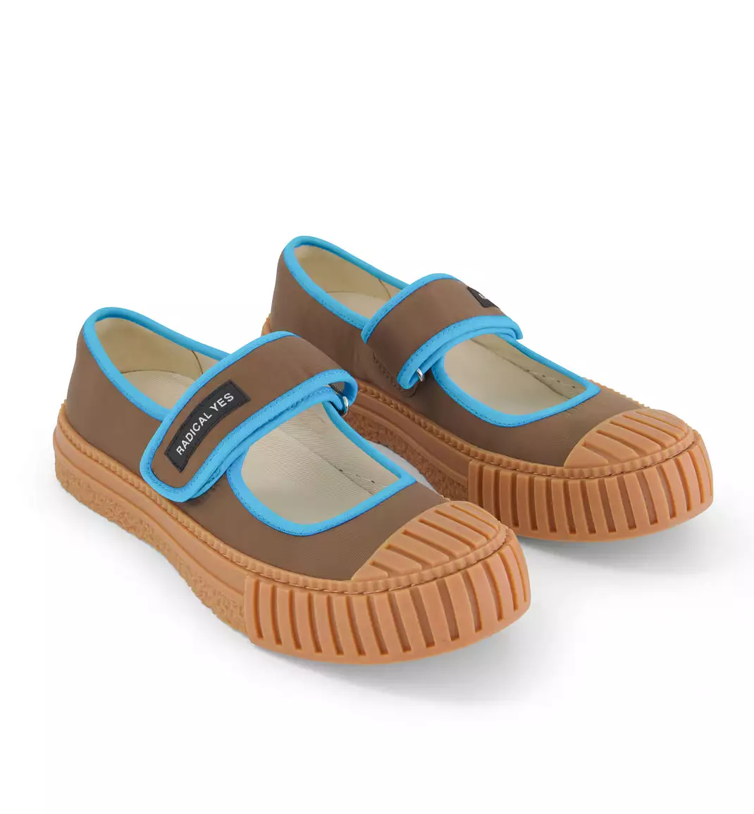 Grace Velcro Nylon Mary Jane | Nutmeg and Turquoise Sea