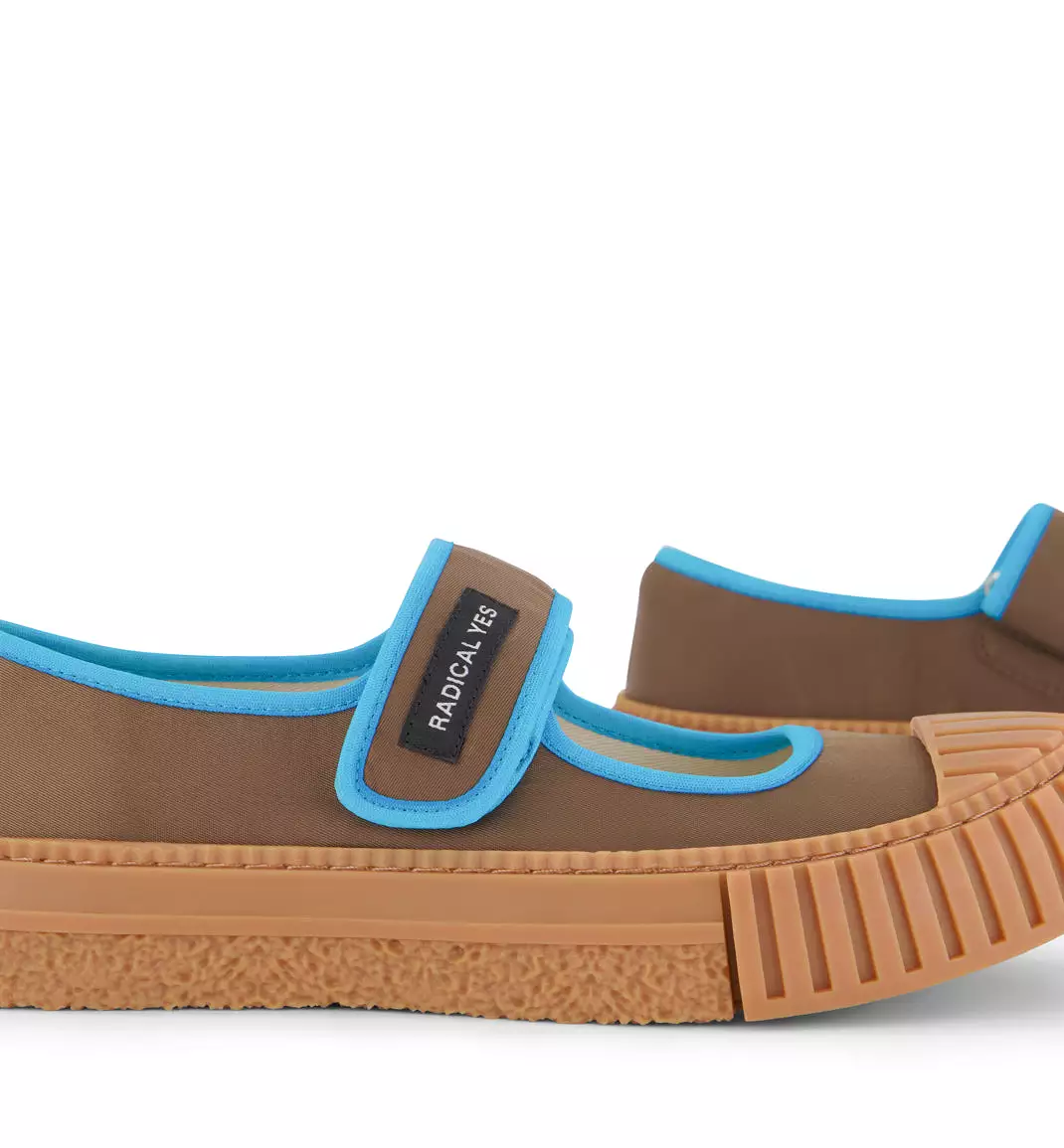 Grace Velcro Nylon Mary Jane | Nutmeg and Turquoise Sea