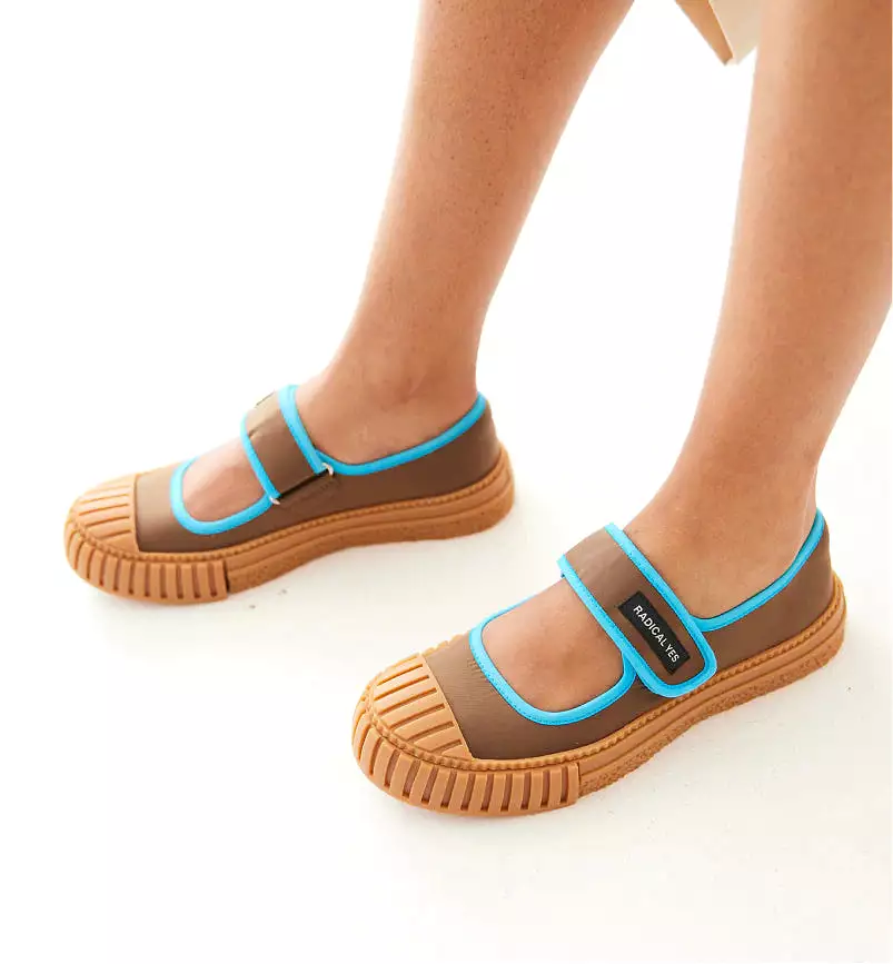 Grace Velcro Nylon Mary Jane | Nutmeg and Turquoise Sea