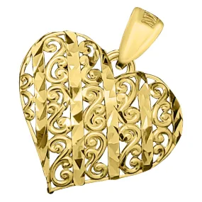 Heart 3D Detailed Filagree DC 10K Yellow Gold Pendant