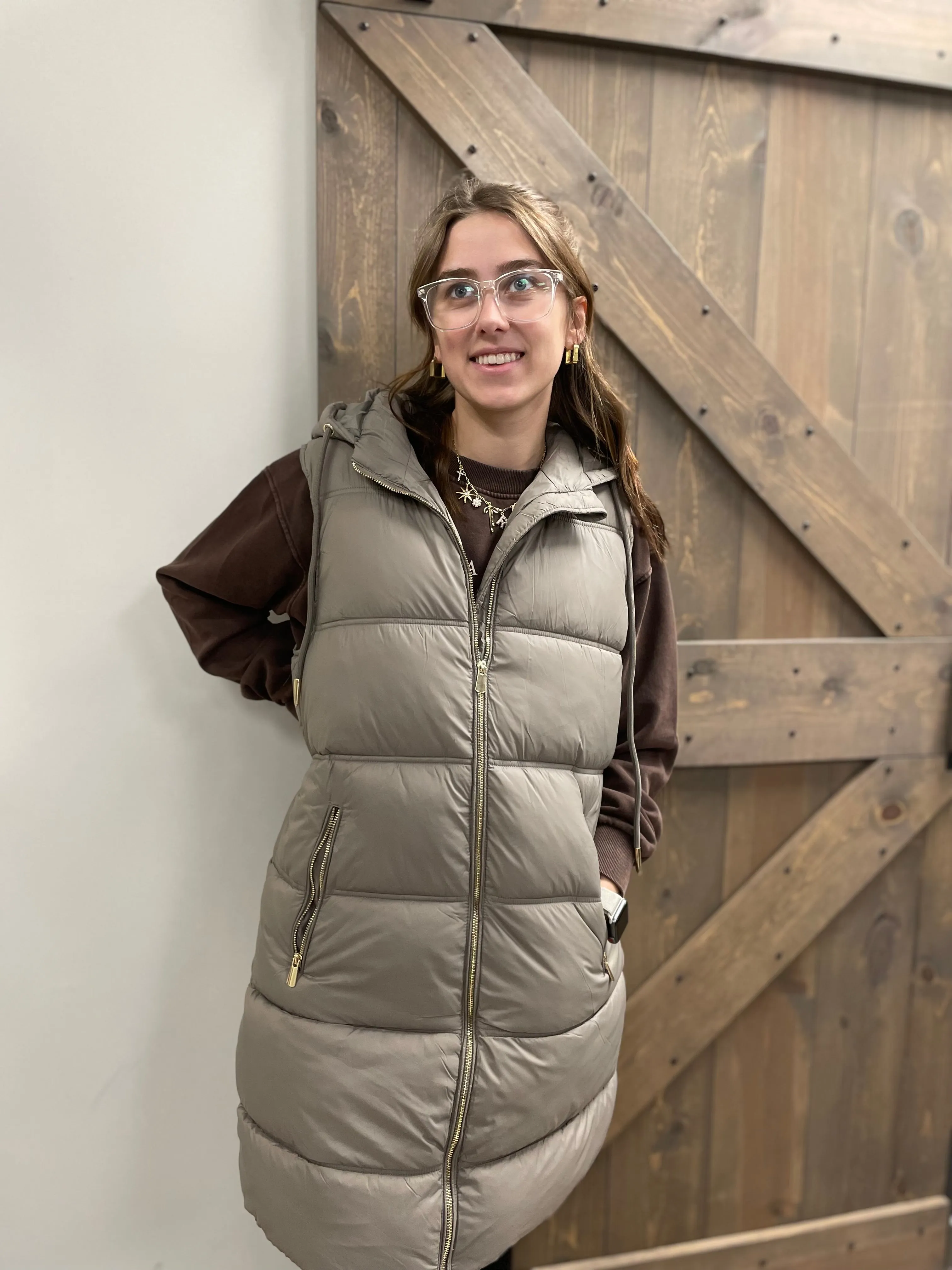 Hooded Puffer Vest | Taupe