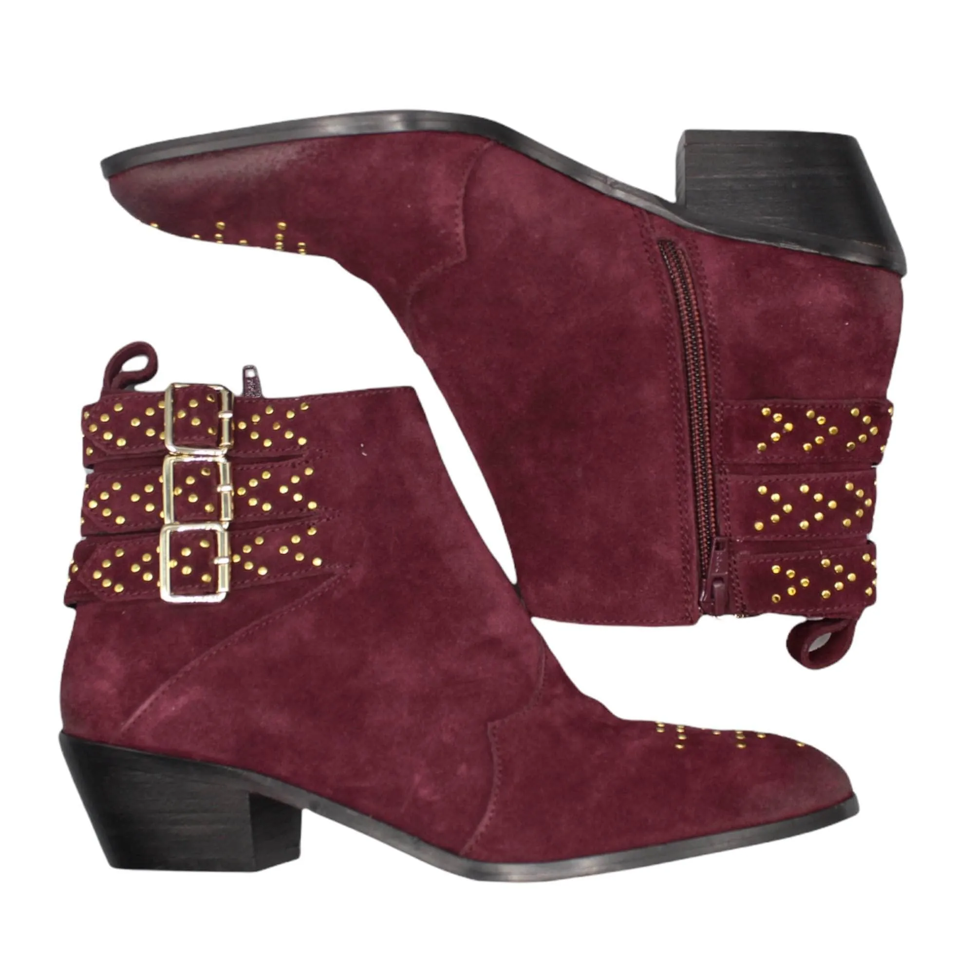 Hush Burgundy Gold Studded Ankle Boot