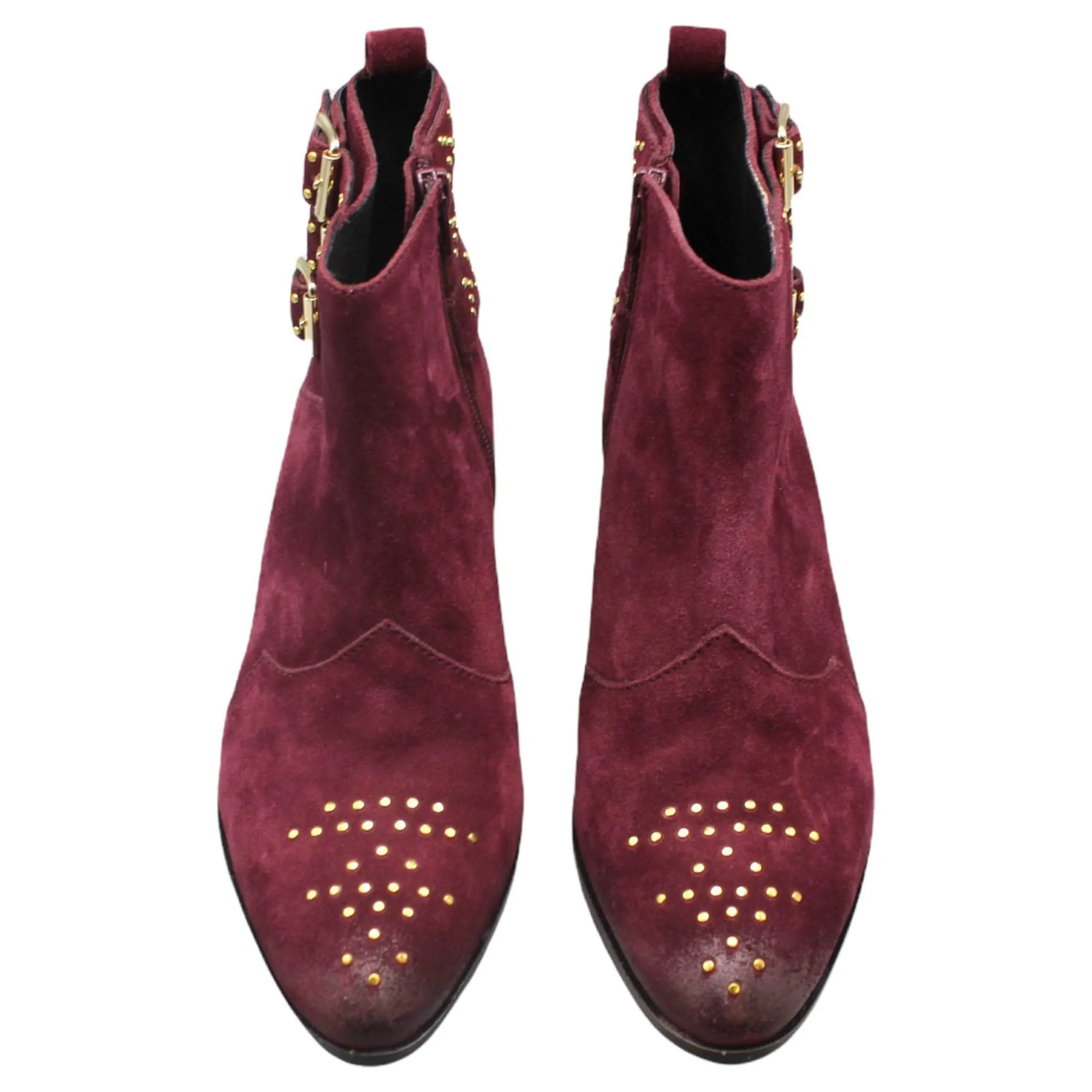 Hush Burgundy Gold Studded Ankle Boot