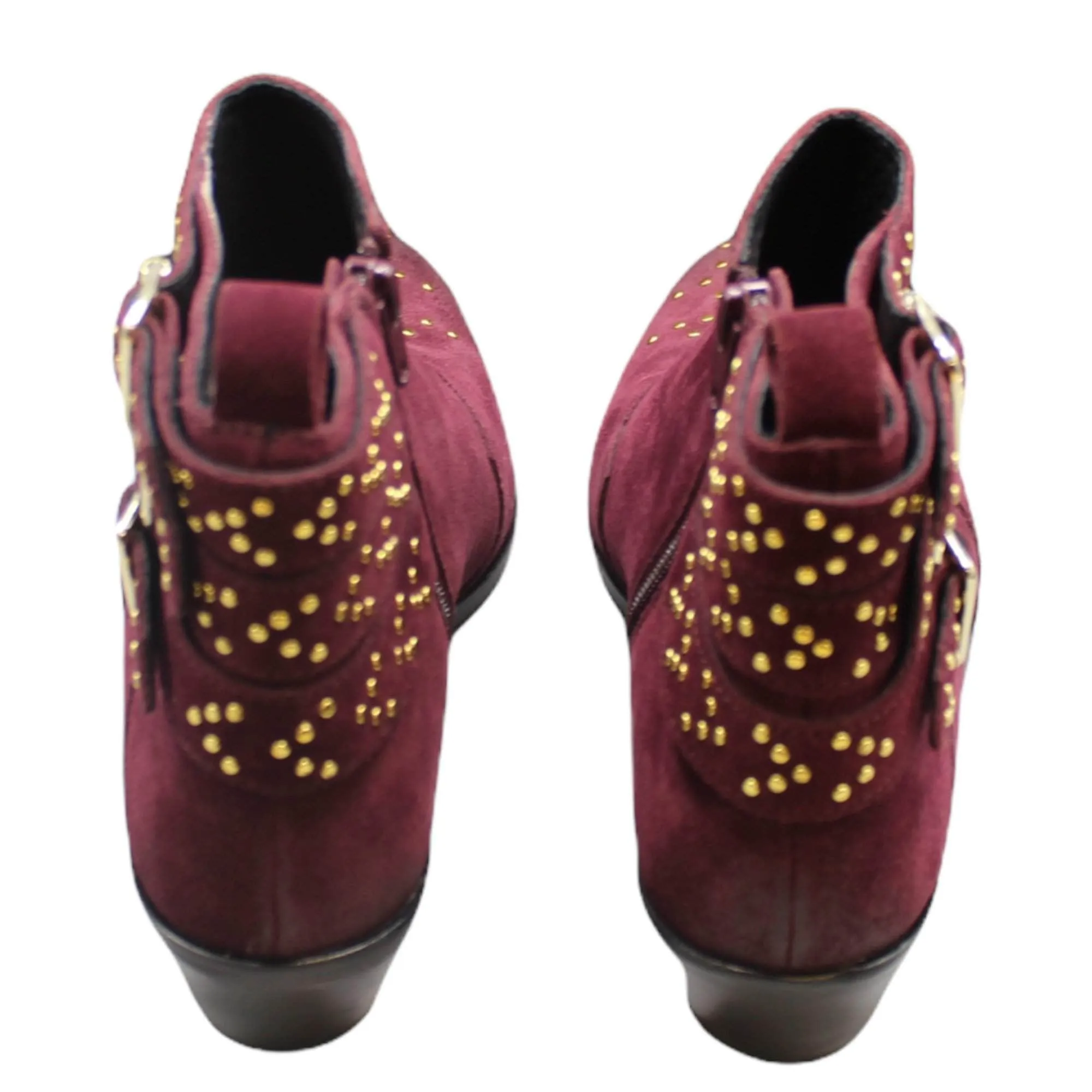 Hush Burgundy Gold Studded Ankle Boot