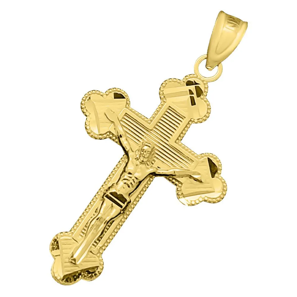 Jesus Crucifix Clover Cross DC 10K Yellow Gold Pendant