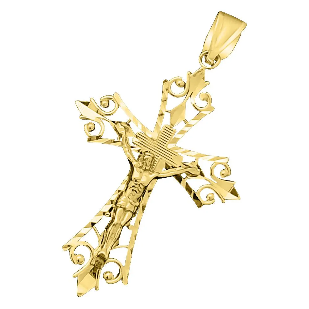 Jesus Crucifix Filgaree DC 10K Yellow Gold Pendant