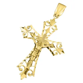 Jesus Crucifix Filgaree DC 10K Yellow Gold Pendant