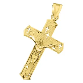 Jesus Crucifix Point Cross DC 10K Yellow Gold Pendant