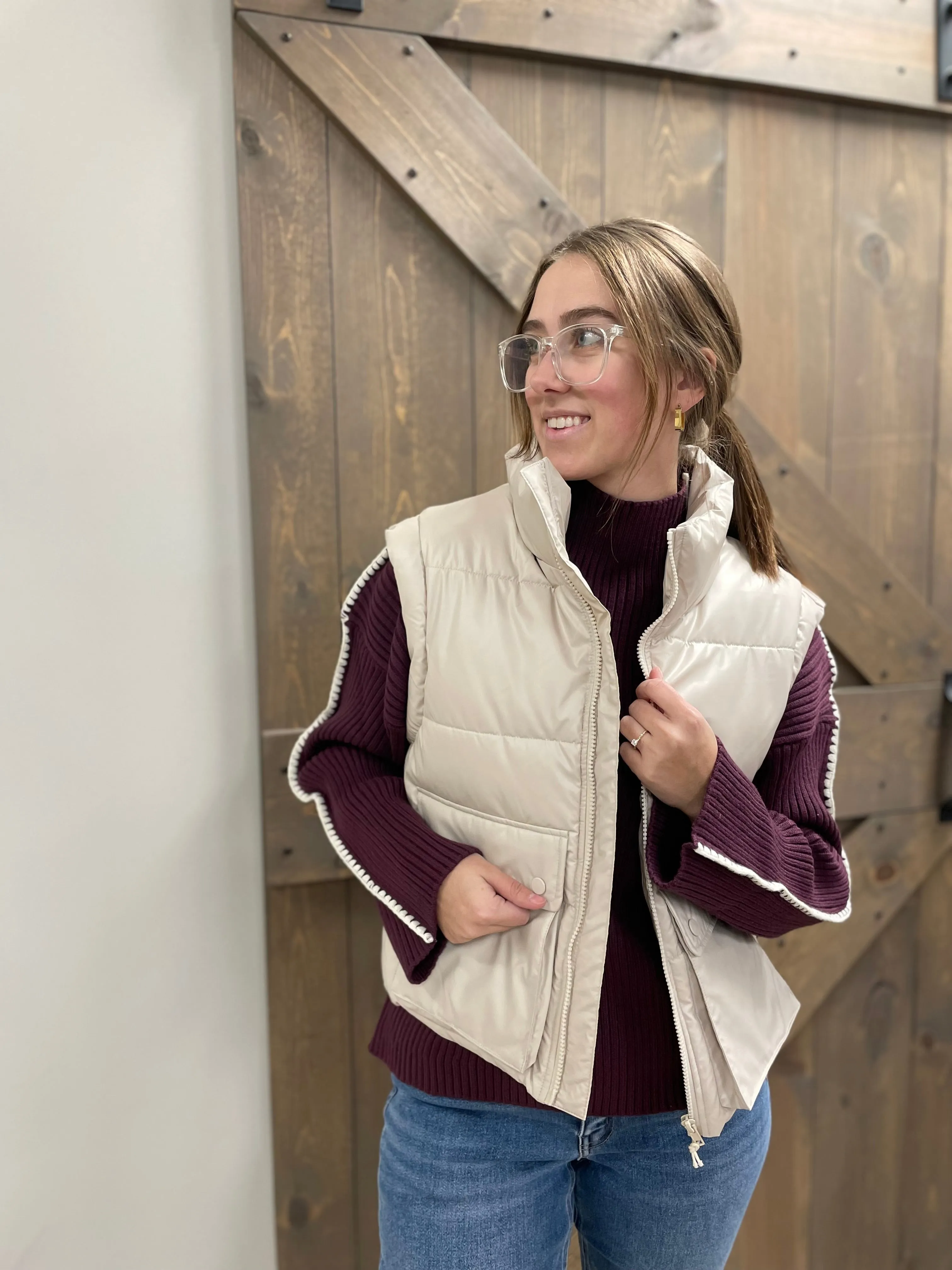 KanCan | Cropped Puffer Vest | Cream