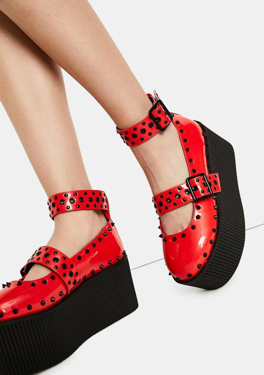 Kaos Red Patent Platform Mary Janes-