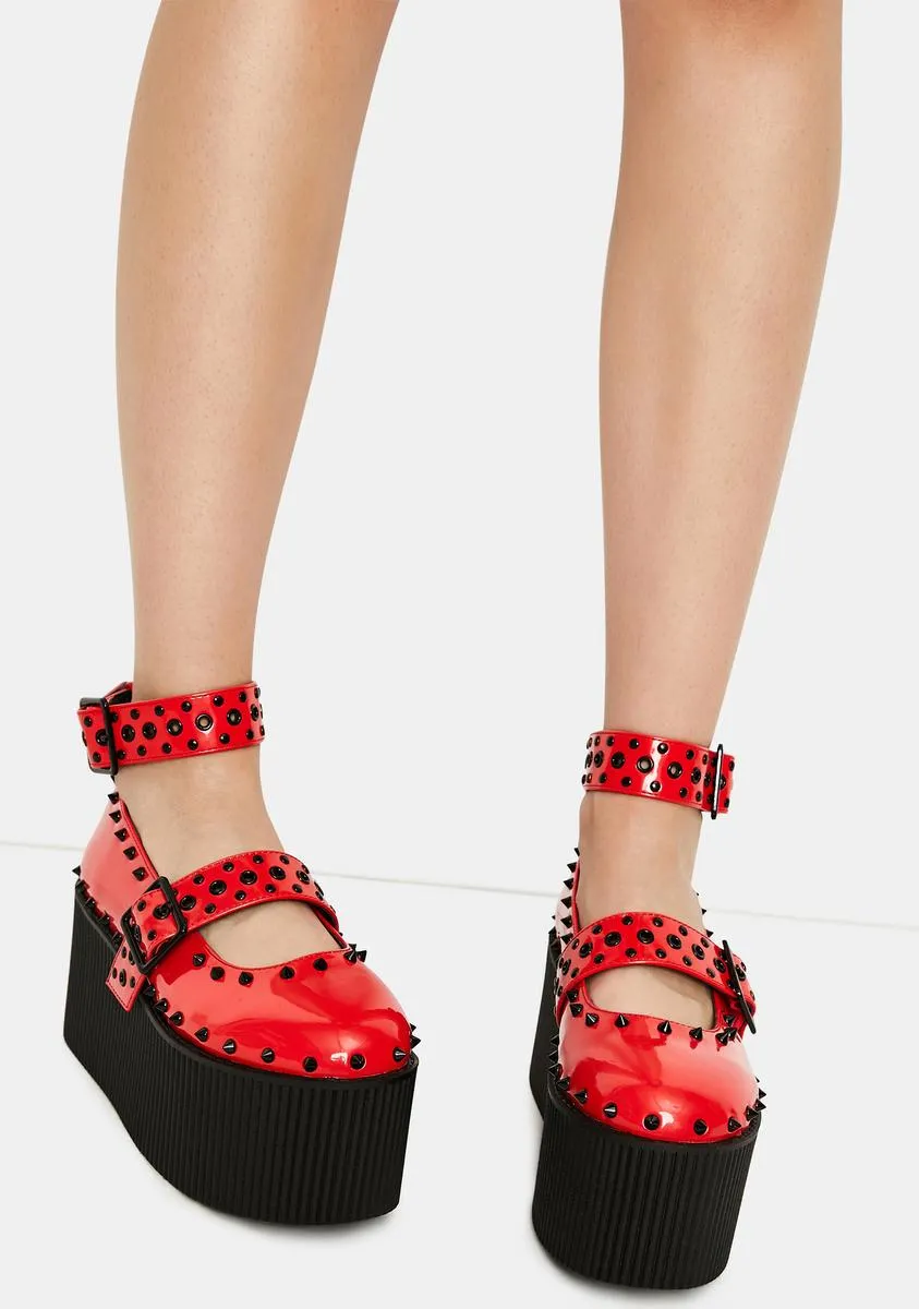 Kaos Red Patent Platform Mary Janes-