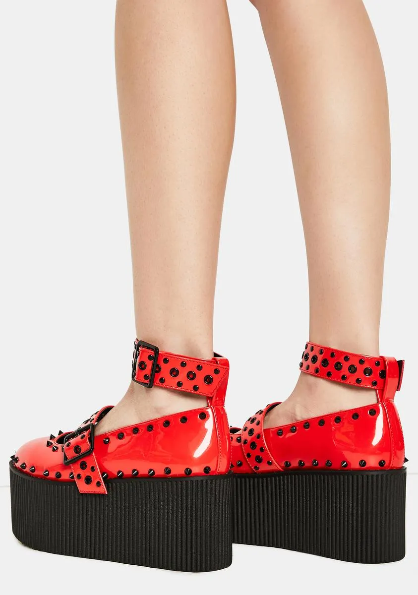 Kaos Red Patent Platform Mary Janes-