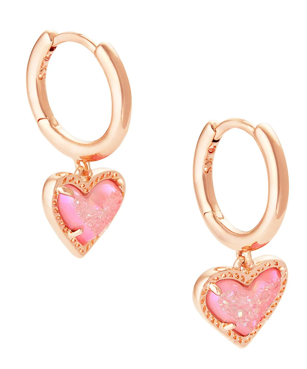 Kendra Scott Ari Heart Huggie Earrings - Pink Drusy/Rose Gold