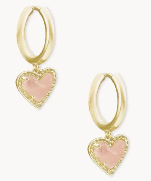 Kendra Scott Ari Heart Huggie Earrings - Rose Quartz/Gold