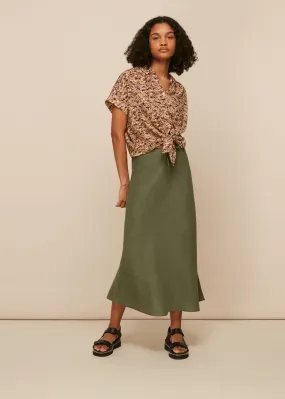 Khaki Linen Bias Cut Skirt