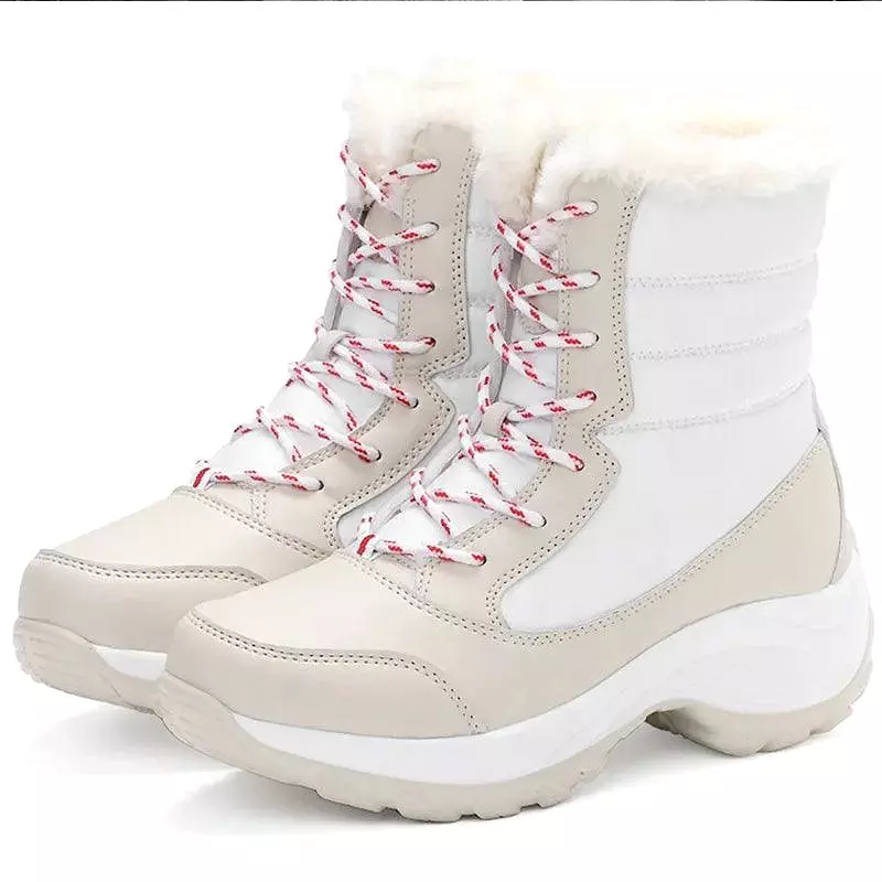 Ladies Trendy Fur Lace Up Snow Ankle Boots