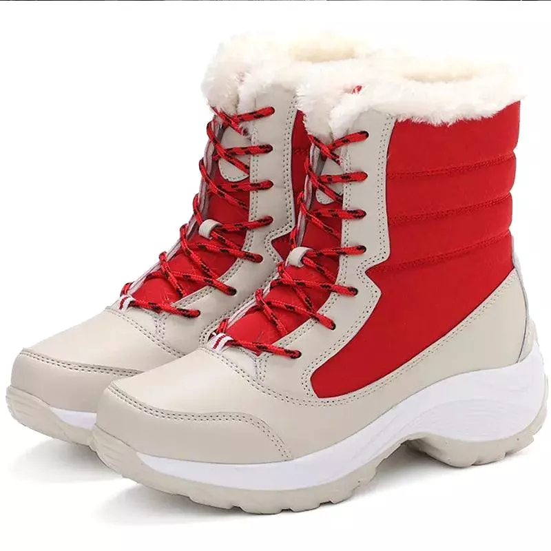 Ladies Trendy Fur Lace Up Snow Ankle Boots