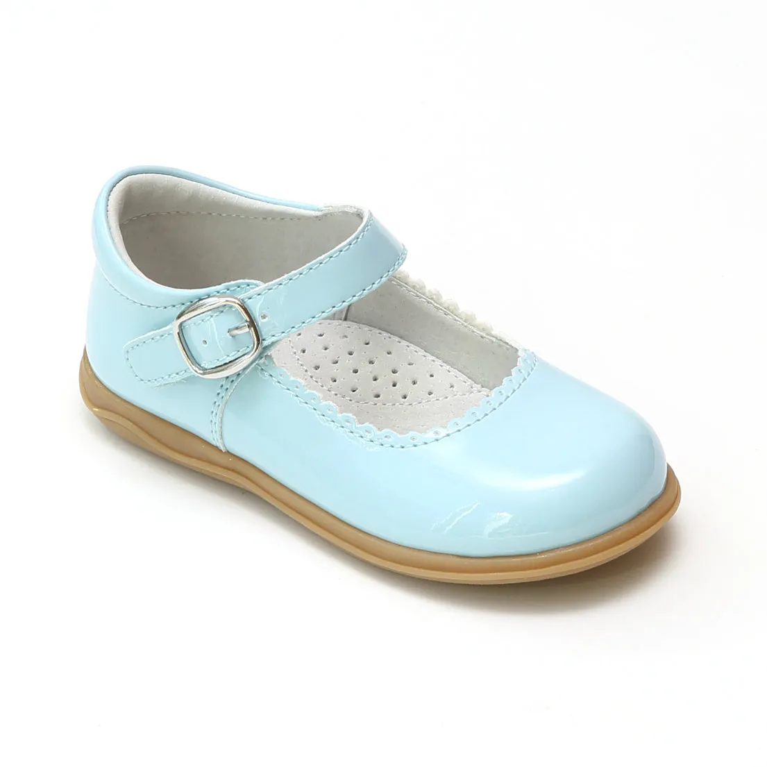 L'Amour Girls Chloe Scalloped Trim Patent Mary Janes