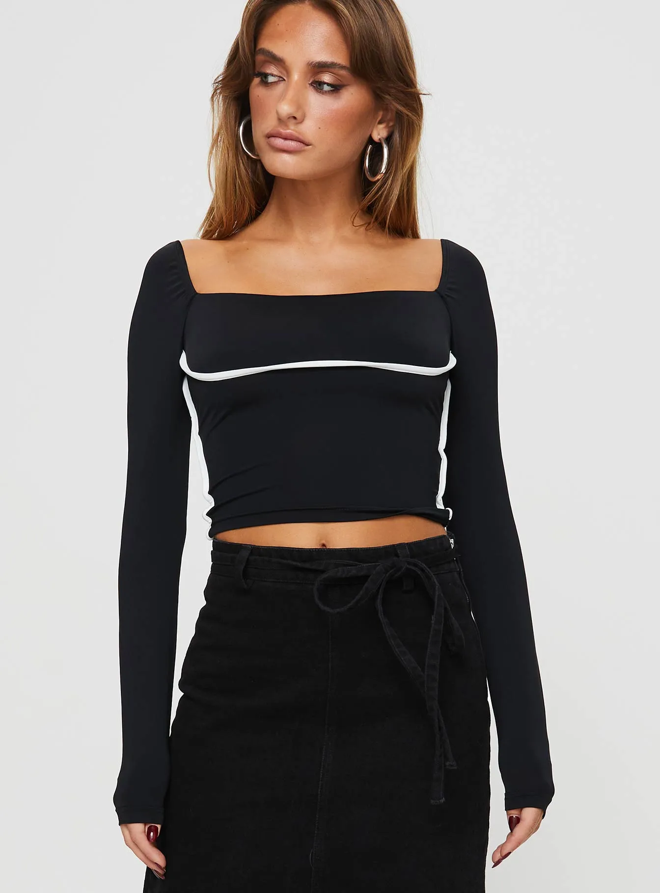 Maidenwell Contrast Long Sleeve Top Black